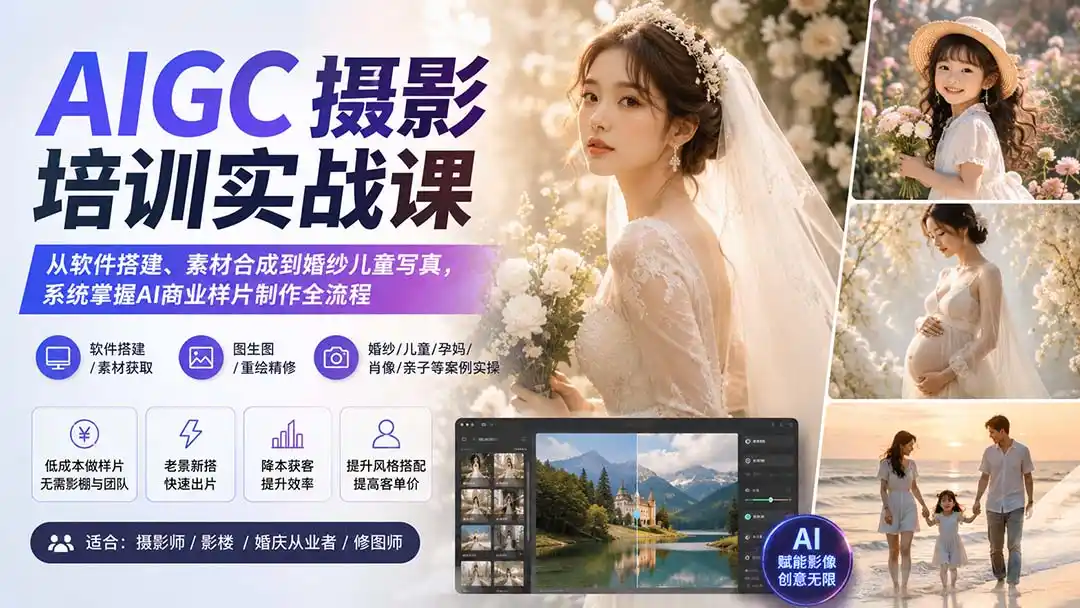 AIGC摄影培训实战课：从软件搭建、素材合成到婚纱儿童写真，系统掌握AI商业样片制作全流程-资源分享