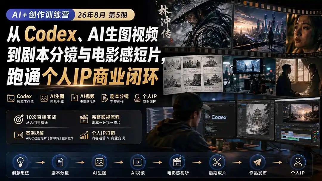 AI+创作训练营26年8月第5期：从Codex、AI生图视频到剧本分镜与电影感短片，跑通个人IP商业闭环-资源分享