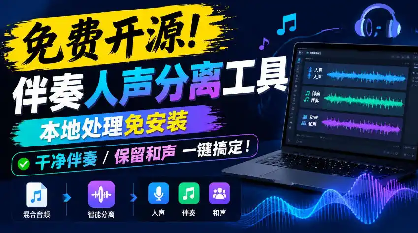免费开源！伴奏人声分离工具，本地处理免安装，干净伴奏，保留和声一键搞定！-资源分享