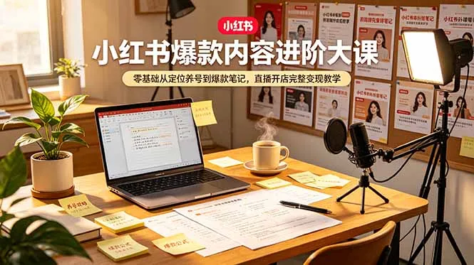 小红书爆款内容进阶大课，零基础从定位养号到爆款笔记，直播开店完整变现教学-资源分享