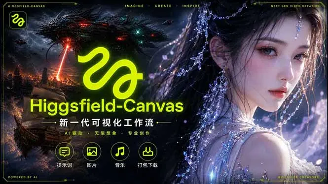 Higgsfield Canvas AI视频制作详解，节点式工作流搭建，重构新式视频创作完整教程-资源分享