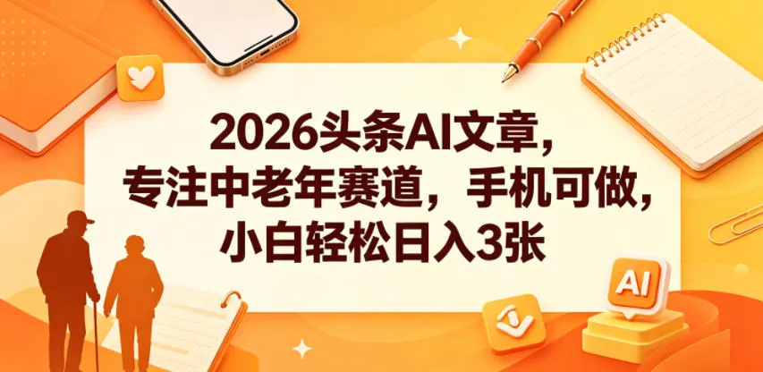 2026头条AI文章，专注中老年赛道，手机可做，小白轻松日入3张-资源分享