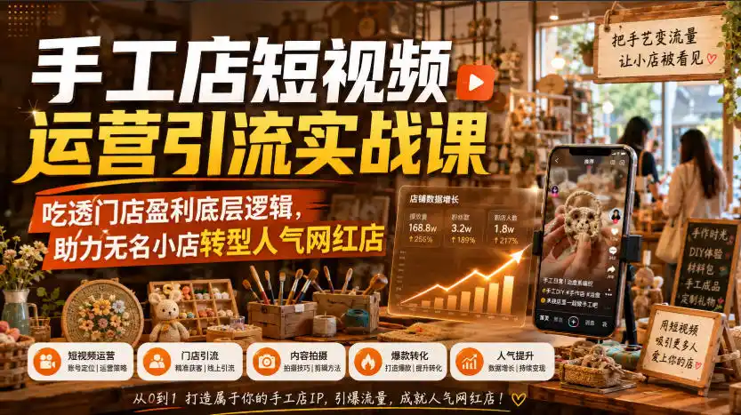 手工店短视频运营引流实战课，吃透门店盈利底层逻辑，助力无名小店转型人气网红店-资源分享