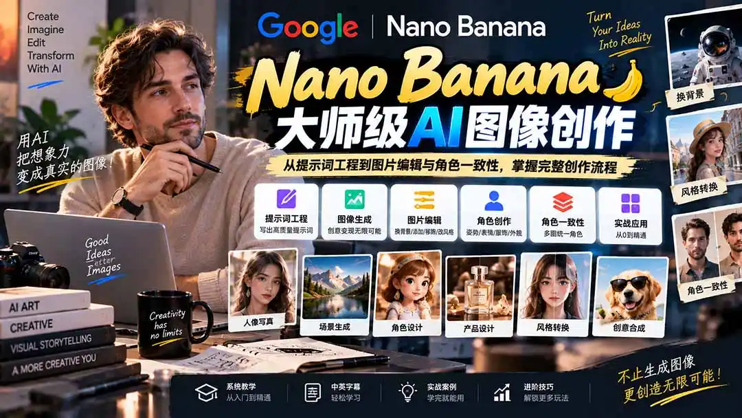 【无水印】Nano Banana大师级AI图像实战课：从提示词工程到图片编辑与角色一致性，掌握完整创作流程-资源分享