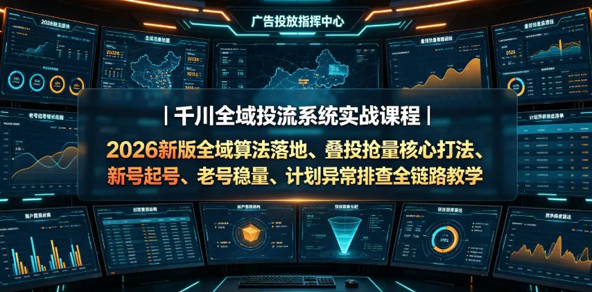 千川全域投流实战课程：2026新版算法落地与叠投抢量技巧 - 轻创方舟-资源分享
