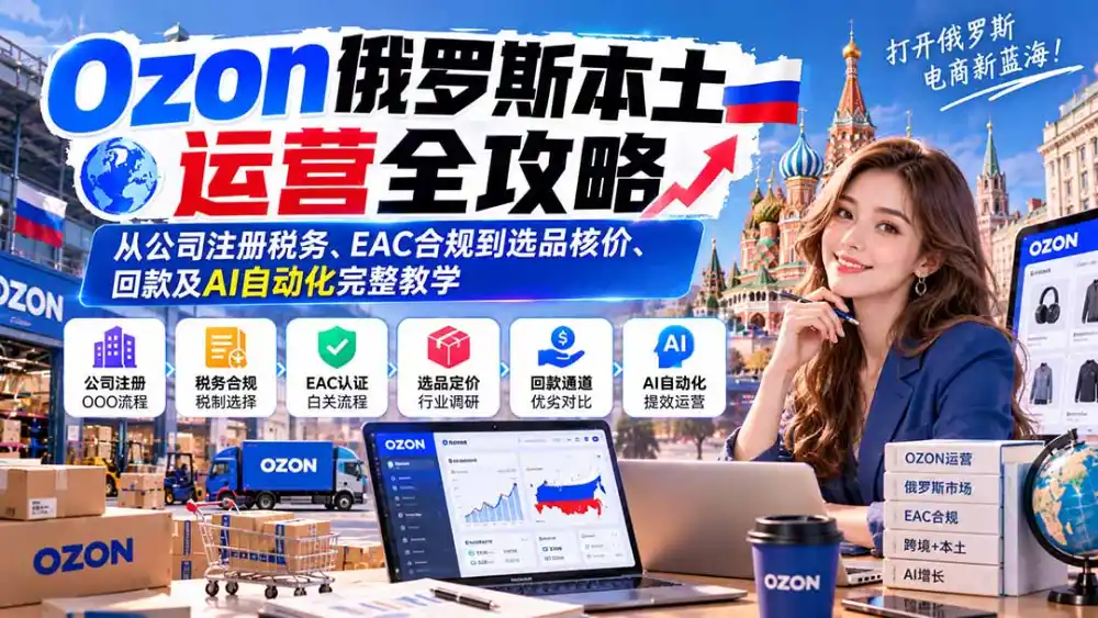 Ozon俄罗斯本土运营全攻略：从公司注册税务、EAC合规到选品核价、回款及AI自动化完整教学-资源分享