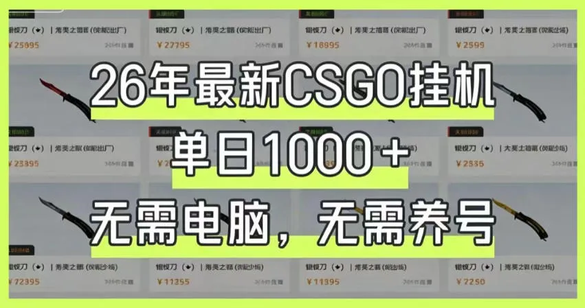 26年最新CSGO挂G系统，单日1000+，无需电脑，无需养号，0基础可上手【揭秘】-资源分享