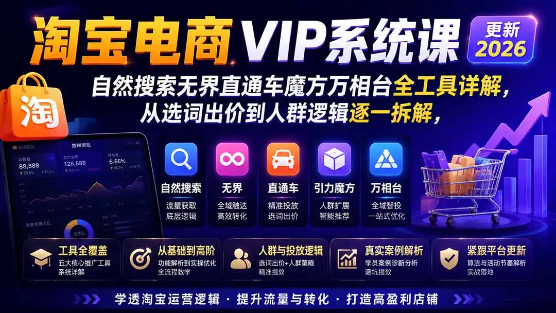 2026淘宝电商终局之战VIP课-更新：自然搜索+直通车+无界+精准人群，系统掌握测款动销与全店推广布局方法-资源分享