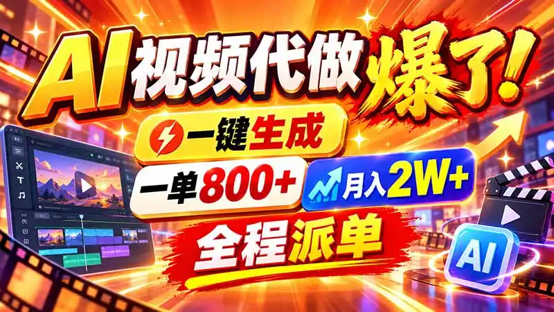 2026年底新赛道，AI视频代做一单800+，小白可做，告别打工-资源分享