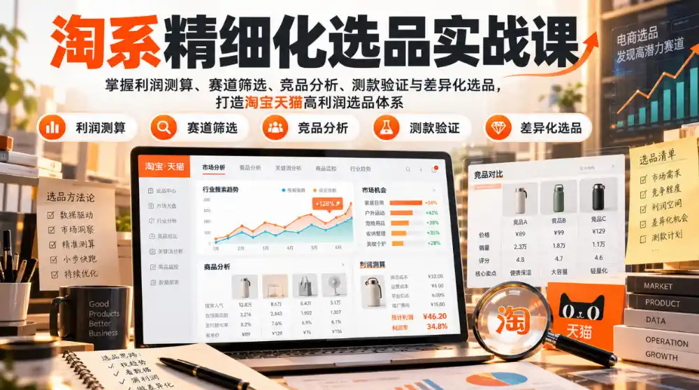 货架电商精细化选品实战课：掌握利润测算、赛道筛选、竞品分析、测款验证与差异化选品，打造淘宝天猫高利润选品体系-资源分享