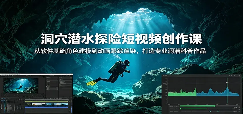 洞穴潜水探险短视频创作课：从软件基础角色建模到动画跟踪渲染，打造专业洞潜科普作品-资源分享