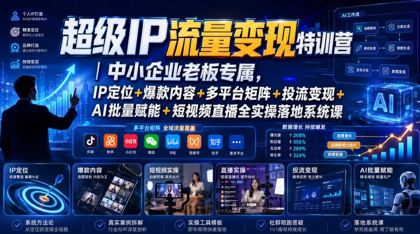 超级IP流量变现特训营｜中小企业老板专属，IP定位+爆款内容+多平台矩阵+投流变现+AI批量赋能+短视频直播全实操落地系统课-资源分享