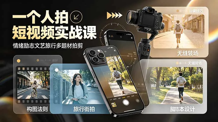 一个人拍短视频实战课：情绪励志文艺旅行多题材×五大景别×黄金构图×八大运镜，从拍摄到成片高效创作-资源分享