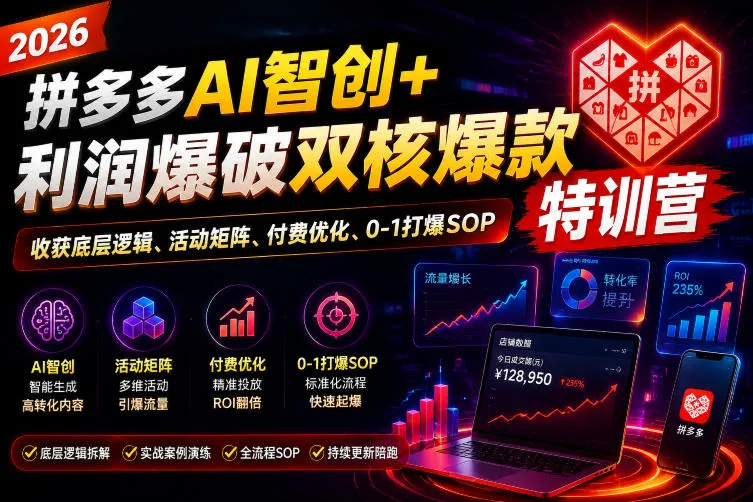 2026拼多多AI智创+利润爆破双核爆款特训营，收获底层逻辑、活动矩阵、付费优化、0-1打爆SOP-资源分享
