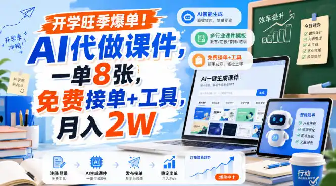 开学旺季爆单！AI代做课件，一单8张，免费接单+工具，月入2W【揭秘】-资源分享