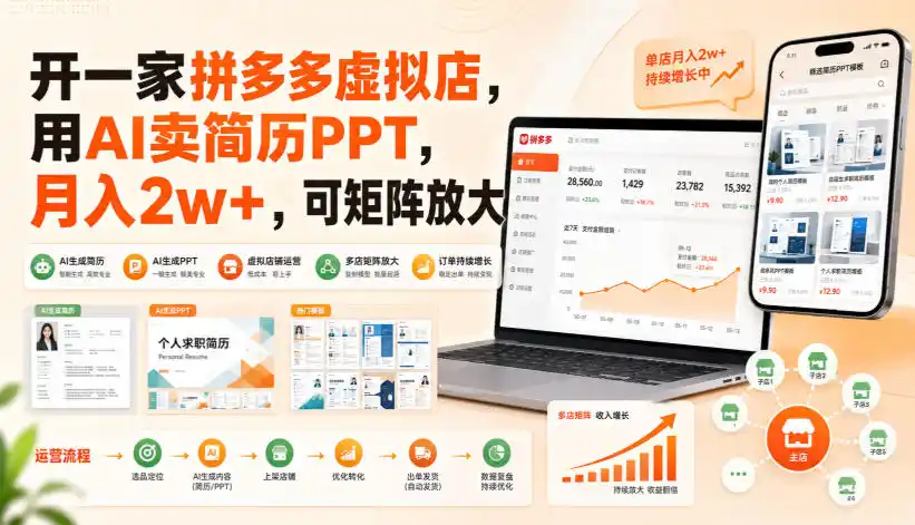 开一家拼多多虚拟店，用AI卖简历PPT，月入2w+，可矩阵放大【揭秘】-资源分享
