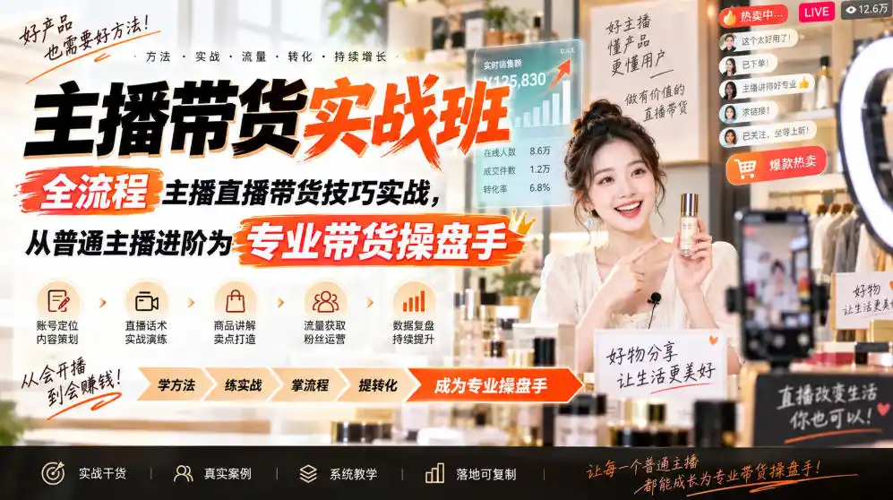 主播带货实战班ZB，全流程主播直播带货技巧实战，从普通主播进阶为专业带货操盘手-资源分享