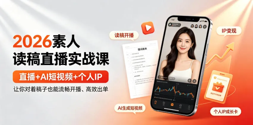 2026素人读稿直播实战课｜直播+AI短视频+个人IP，让你对着稿子也能流畅开播、高效出单-资源分享