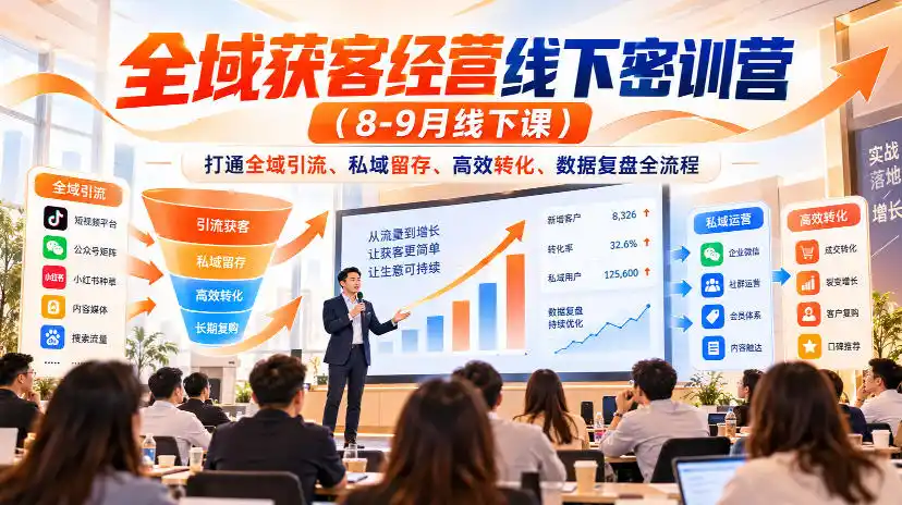 全域获客经营线下密训营(8-9月线下课)，打通全域引流、私域留存、高效转化、数据复盘全流程-资源分享