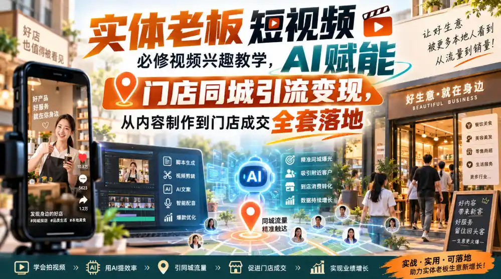 实体老板短视频必修视频兴趣教学，AI赋能门店同城引流变现，AI+短视频+直播打爆实体客流量-资源分享