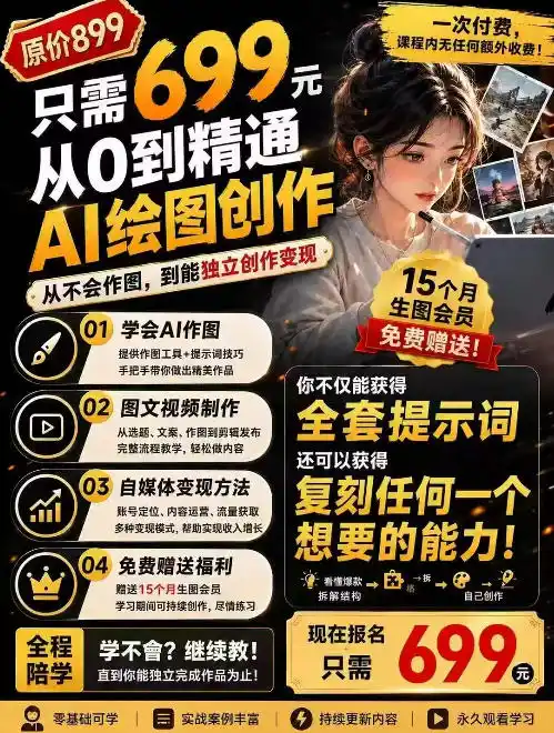 抖音10W粉丝博主的AI绘图教学，从0到精通AI绘图创作，从不会作图到能独立创作变现-资源分享