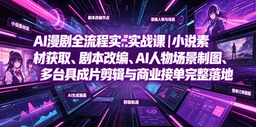 AI漫剧全流程实战课｜小说素材获取、剧本改编、AI人物场景制图、多工具成片剪辑、平台付费变现与商业接单完整落地-资源分享