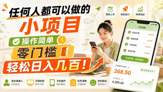 任何人都可以做的小项目：操作简单，零门槛轻松日入几百！【揭秘】-资源分享