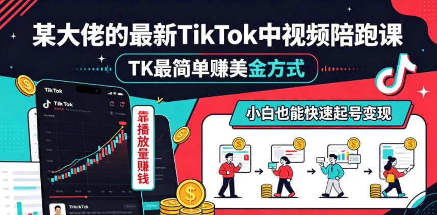 某大佬的最新TikTok中视频陪跑课，TK最简单賺美金方式，靠播放量賺钱，小白也能快速起号变现-资源分享