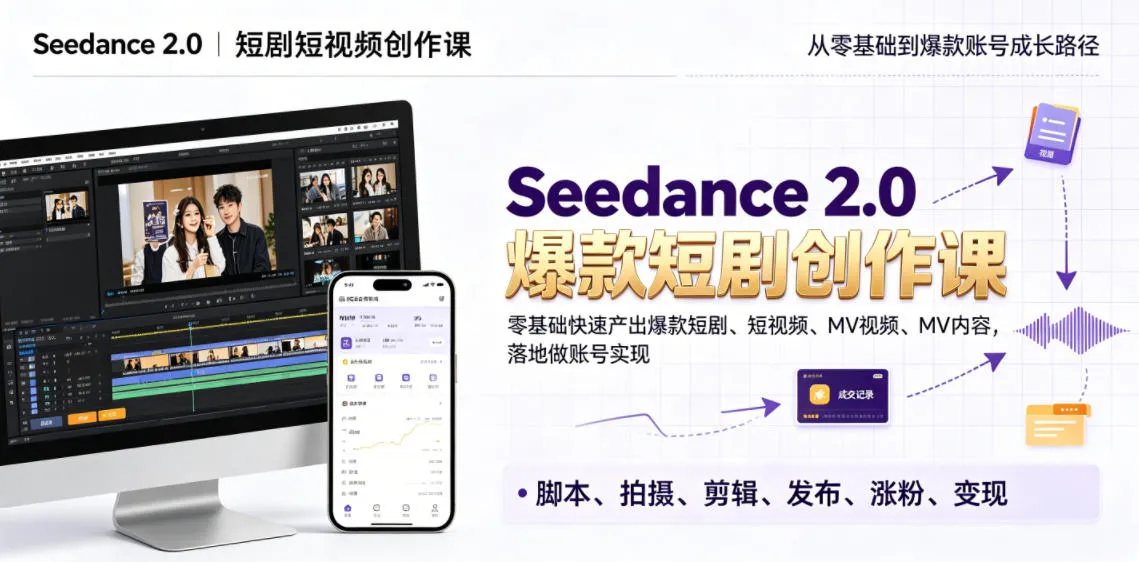 Seedance 2.0短剧短视频创作课，零基础快速产出爆款短剧、短视频、MV内容，落地做账号实现变现-资源分享