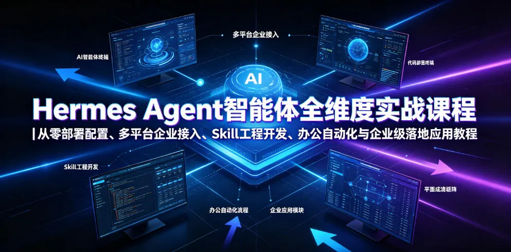 Hermes Agent智能体全维度实战课程|从零部署配置、多平台企业接入、Skill工程开发、办公自动化与企业级落地应用教程