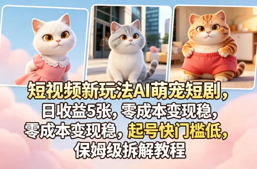 短视频新玩法AI萌宠短剧，日收益5张，零成本变现稳，起号快门槛低，保姆级拆解教程-资源分享
