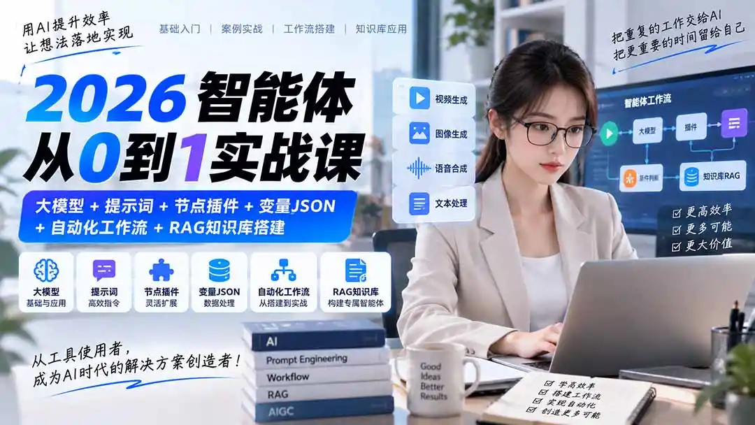 2026智能体从0到1实战课｜大模型+提示词+节点插件+变量JSON+自动化工作流+RAG知识库搭建-资源分享