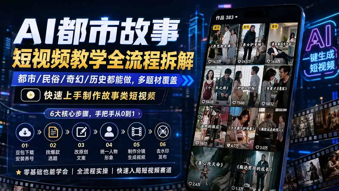 AI都市故事短视频教学全流程拆解；都市/民俗/奇幻/历史都能做多题材覆盖，快速上手制作故事类短视频-资源分享