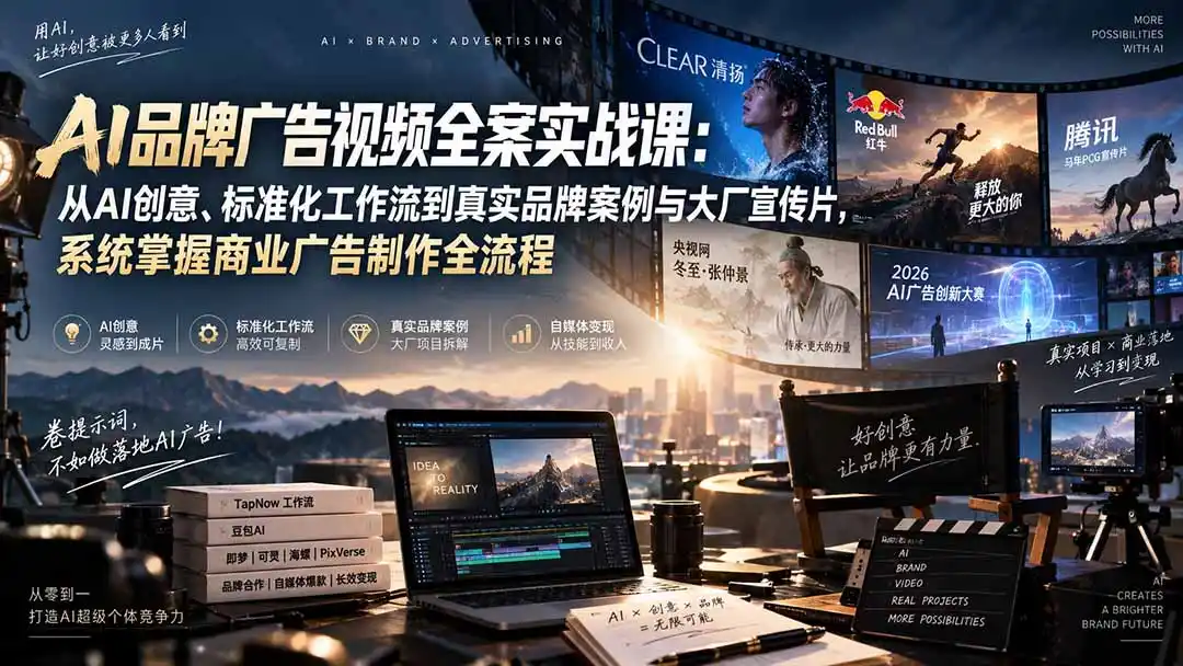 AI品牌广告视频全案实战课：从AI创意、标准化工作流到真实品牌案例与大厂宣传片，系统掌握商业广告制作全流程-资源分享