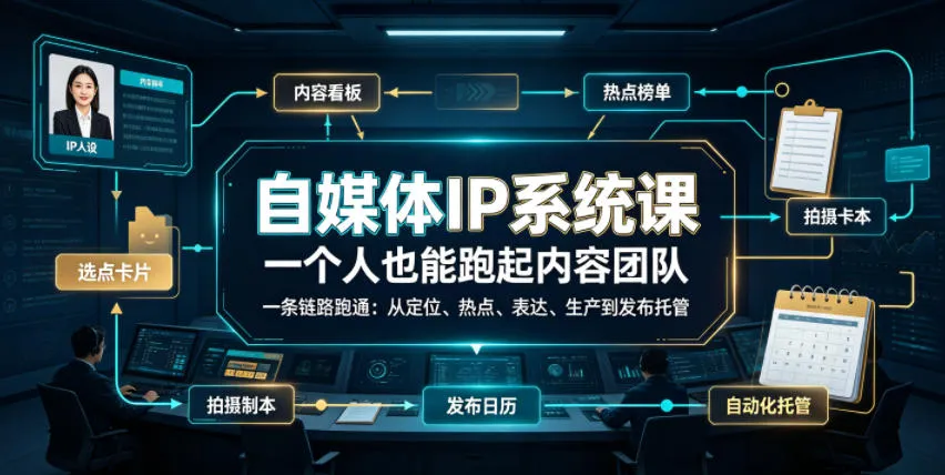自媒体IP系统课，一个人也能跑起内容团队，一条链路跑通，从定位、热点、表达、生产到发布托管-资源分享