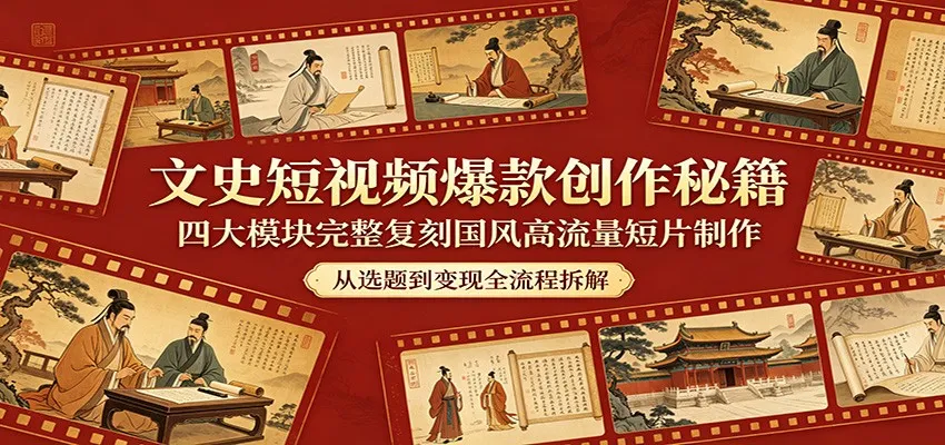 文史短视频爆款创作秘籍:四大模块完整复刻国风高流量短片制作-资源分享