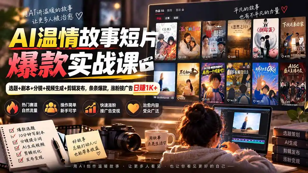 AI温情故事短片爆款实战课-更新｜选题+剧本+分镜+视频生成+剪辑发布，条条爆款，涨粉接广告日赚1K+-资源分享