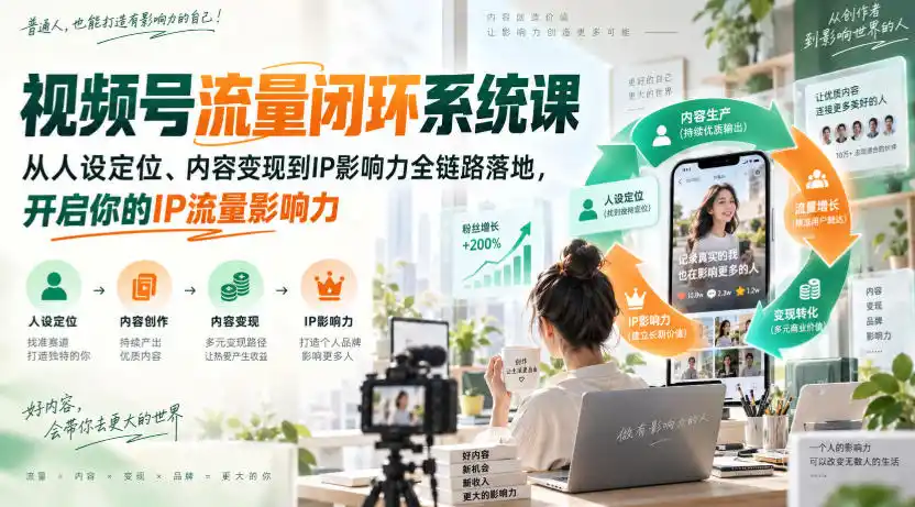 视频号流量闭环系统课，从人设定位、内容变现到IP影响力全链路落地，开启你的IP流量影响力-资源分享