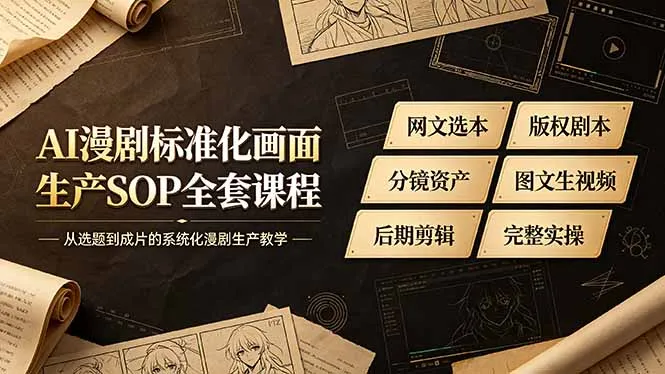 AI漫剧标准化画面生产SOP全套课程，网文选本版权剧本分镜资产全覆盖，图文生视频后期剪辑完整实操教学-资源分享