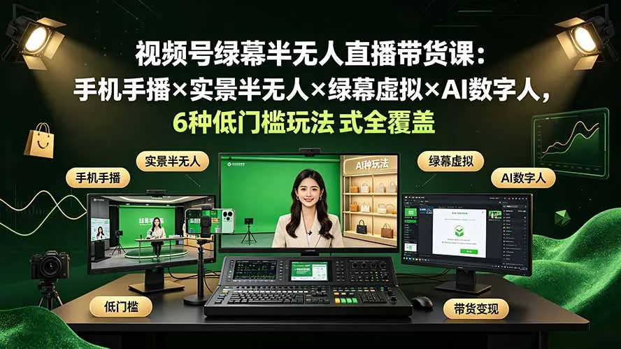 视频号绿幕半无人直播带货课：6种低门槛玩法全覆盖 - 轻创方舟-资源分享