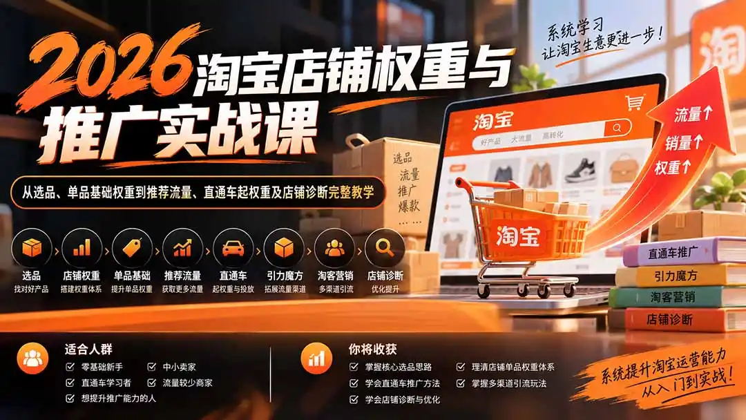 2026淘宝店铺权重与推广实战课：从选品、单品基础权重到推荐流量、直通车起权重及店铺诊断完整教学-资源分享