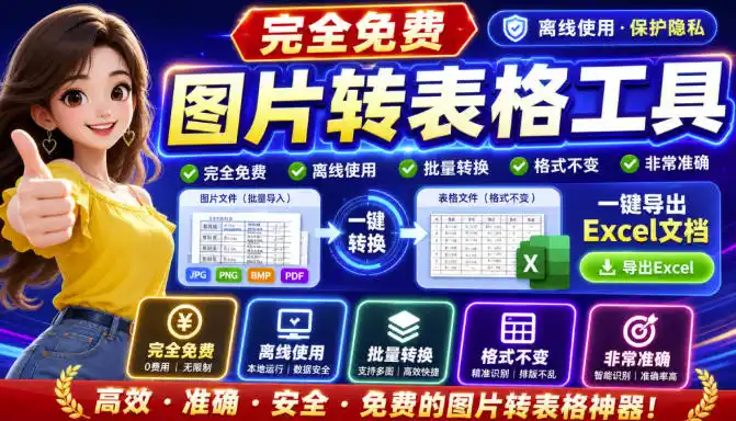 图片表格识别提取工具，支持一键从图片中智能提取表格并导出Excel文件，可离线免网运行，FastTableOCR-资源分享