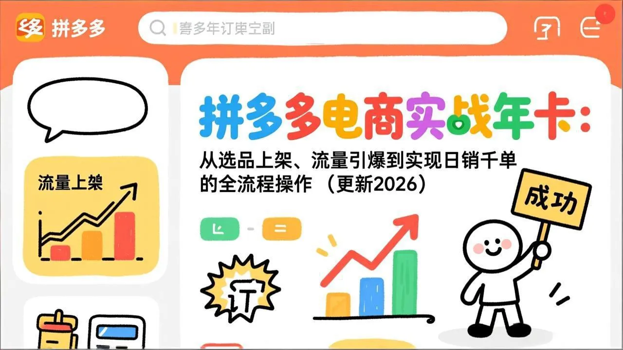 拼多多电商实战年卡：从选品上架、流量引爆到实现日销千单的全流程操作(更新2026年8月-资源分享