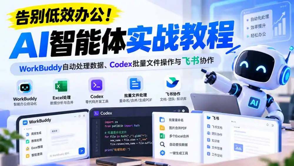 【无水印】告别低效办公！《AI智能体实战教程》WorkBuddy自动处理数据、Codex批量文件操作与飞书协作-资源分享