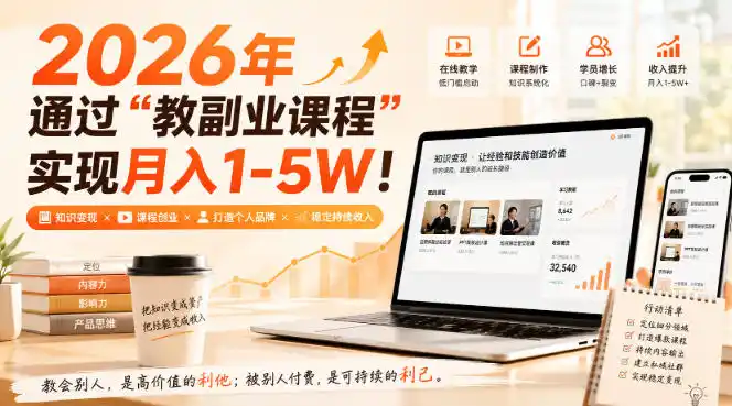2026年通过“教副业课程”实现月入1-5W！毫无保留的全部教给你，长期稳定【揭秘】-资源分享