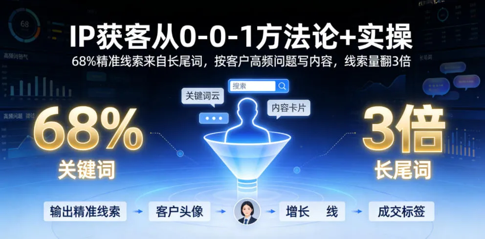 IP获客从0-1方法论+实操，68%精准线索来自长尾词，按客户高频问题写内容，线索量翻3倍-资源分享