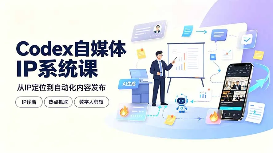 Codex自媒体IP系统课：IP诊断/热点抓取/IP蒸馏 Skill，爆款复刻数字人多平台自动发布教程-资源分享