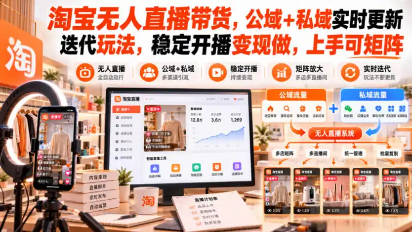 淘宝无人直播带货，公域+私域实时更新迭代玩法，稳定开播变现做，上手可矩阵【揭秘】-资源分享