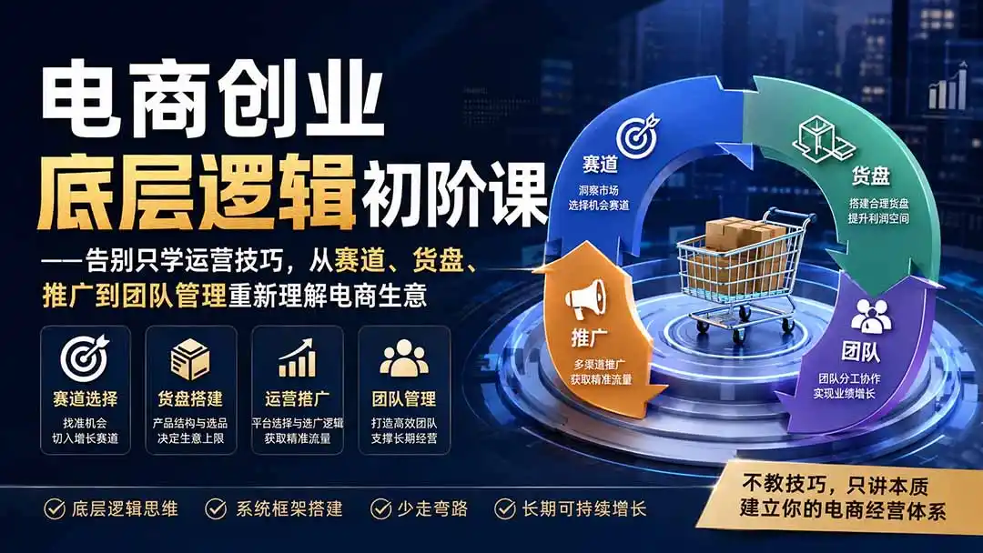 电商创业底层逻辑初阶课——告别只学运营技巧，从赛道、货盘、推广到团队管理重新理解电商生意-资源分享