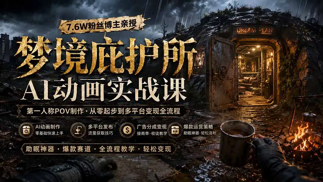 梦境庇护所AI动画实战课：7.6W粉丝博主亲授第一人称POV制作，从零起步到多平台发布变现全流程-资源分享